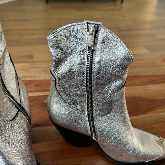 New Free People Brayden Silver Western Metallic Toe Boots - Picture 6 of 10